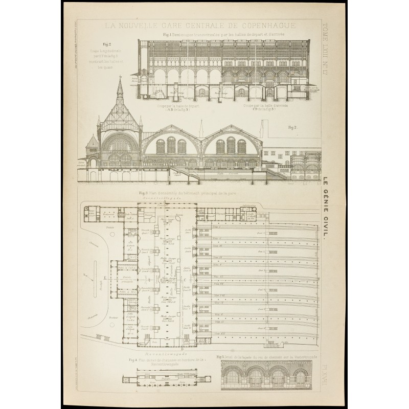 Gravure de 1913 - Plan ancien de la nouvelle gare centrale de Copenhague - 1