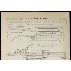 Gravure de 1913 - Plan ancien  - Radoub "Gladstone" à Liverpool - 2