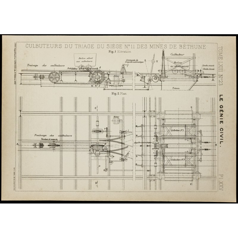 Gravure de 1913 - Culbuteurs du triage - Mines de Béthune - 1