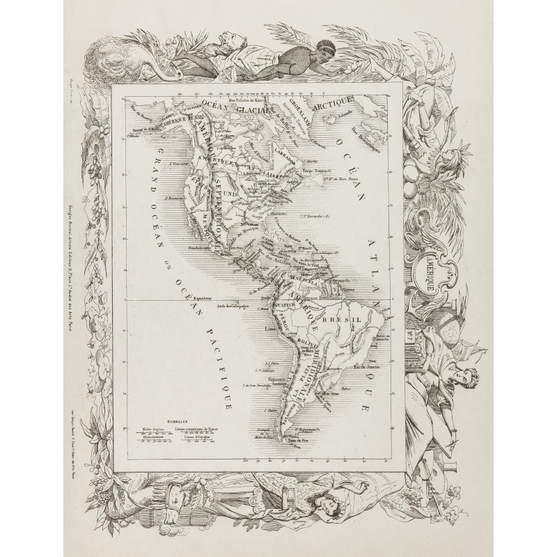 Gravure de 1874 - Carte ancienne de l'Amérique & Asie - 1