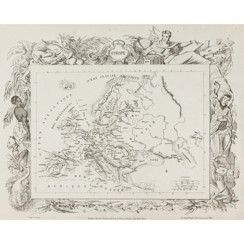Gravure de 1874 - Carte ancienne de l'Europe & Océanie - 1