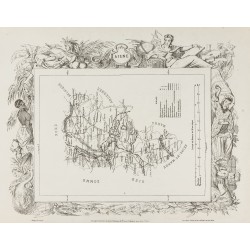 Gravure de 1874 - Carte ancienne de l'Aisne & Allier - 1