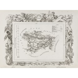 Gravure de 1874 - Carte ancienne de l'Aube & Aude - 3