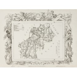 Gravure de 1874 - Carte ancienne de Isère & Jura - 1