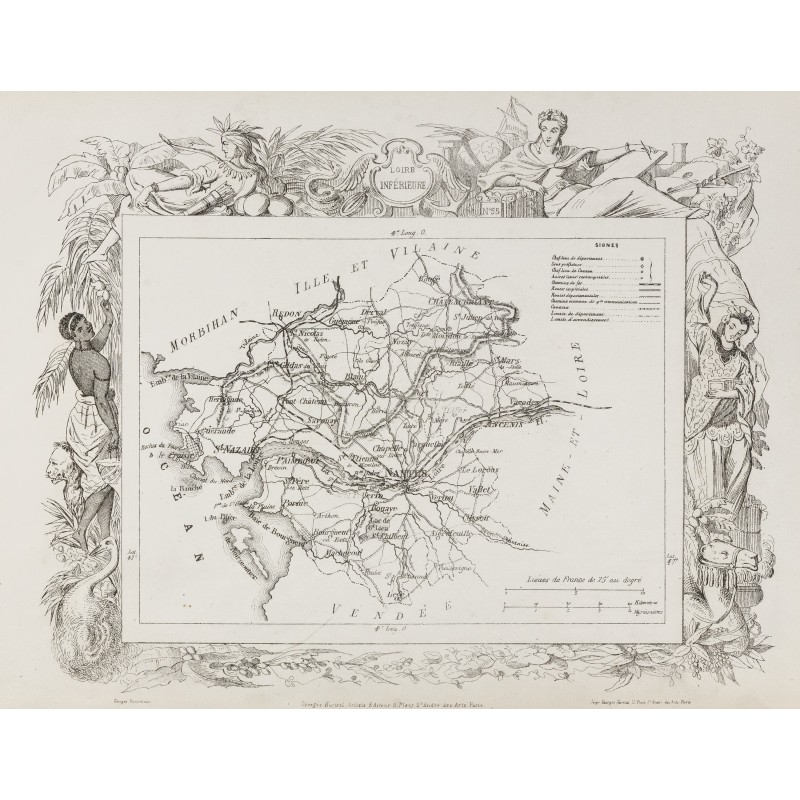 Gravure de 1874 - Carte ancienne de la Loire-inférieure & Loiret - 1