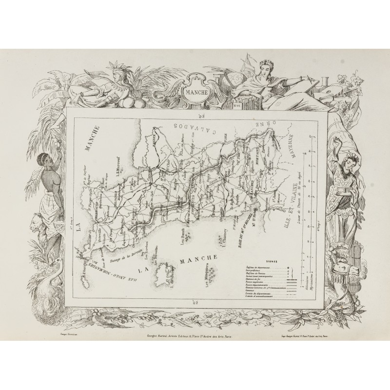 Gravure de 1874 - Carte ancienne de la Manche & Marne - 1