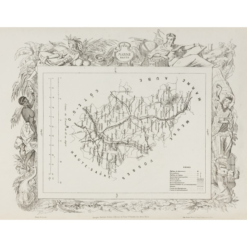 Gravure de 1874 - Carte ancienne de la Haute-Marne & Mayenne. - 1