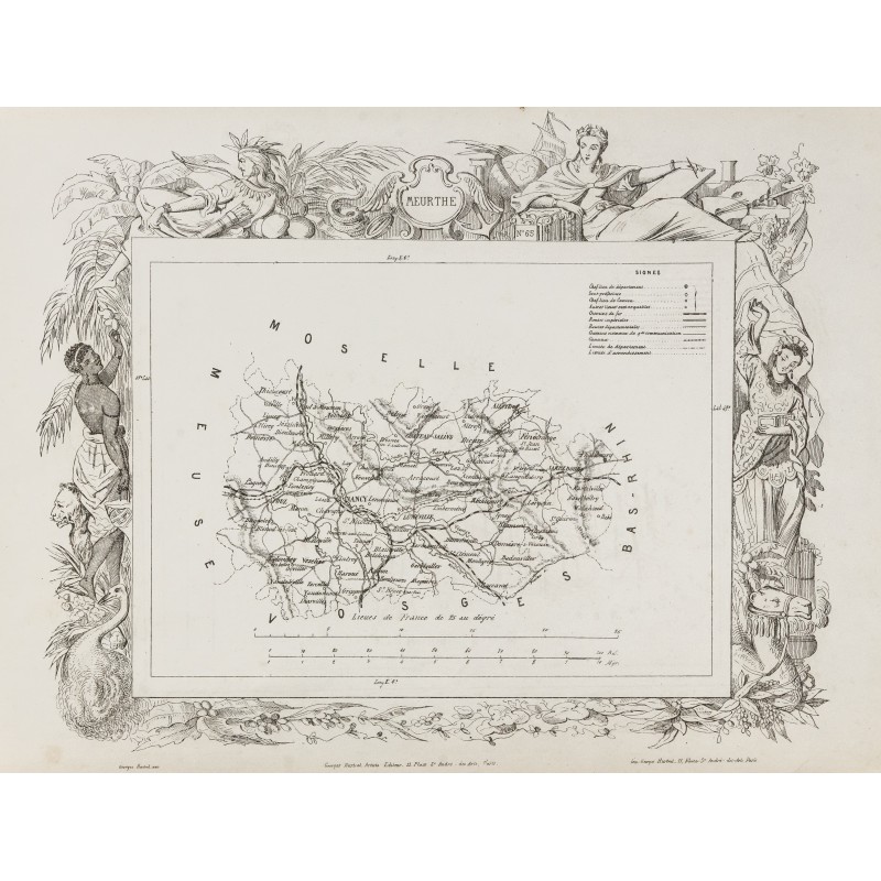 Gravure de 1874 - Carte ancienne de la Meurthe & Meuse - 1