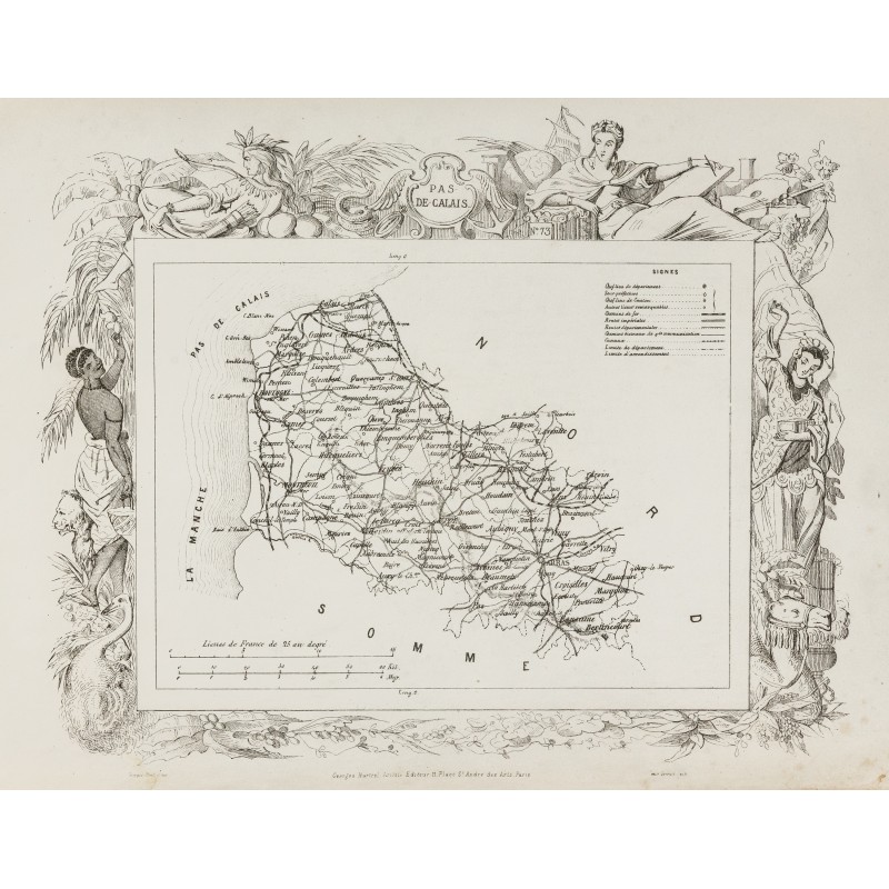 Gravure de 1874 - Carte ancienne du Pas-de-calais & Puy-de-Dôme. - 1