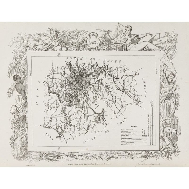 Gravure de 1874 - Carte ancienne de Seine-et-Oise & Deux-Sèvres - 1