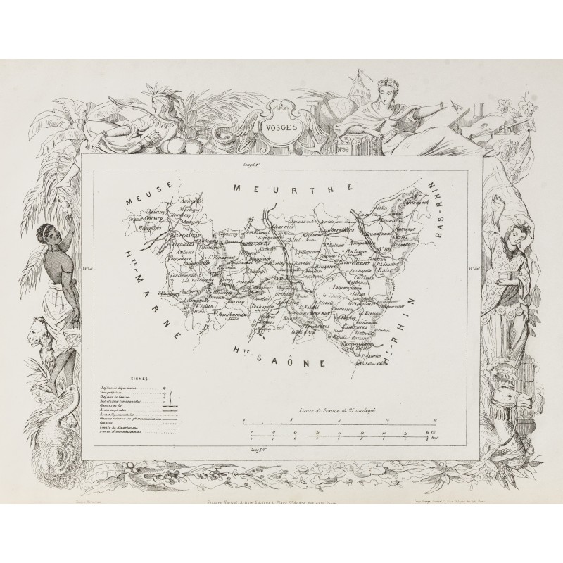 Gravure de 1874 - Carte ancienne des Vosges & Yonne - 1