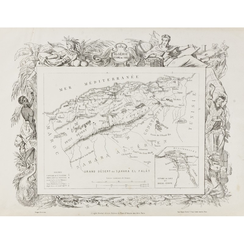 Gravure de 1874 - Algérie & Isthme de Suez & Colonies françaises - 1