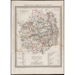 Gravure de 1839 - Carte géographique ancienne du Cher - 1