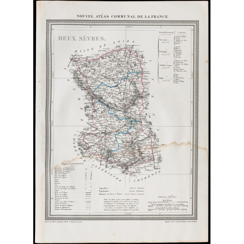 Gravure de 1839 - Carte géographique ancienne des Deux-Sèvres - 1