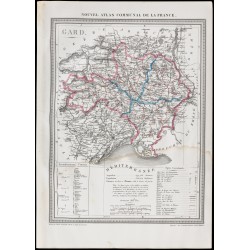 Gravure de 1839 - Carte géographique ancienne du Gard - 1