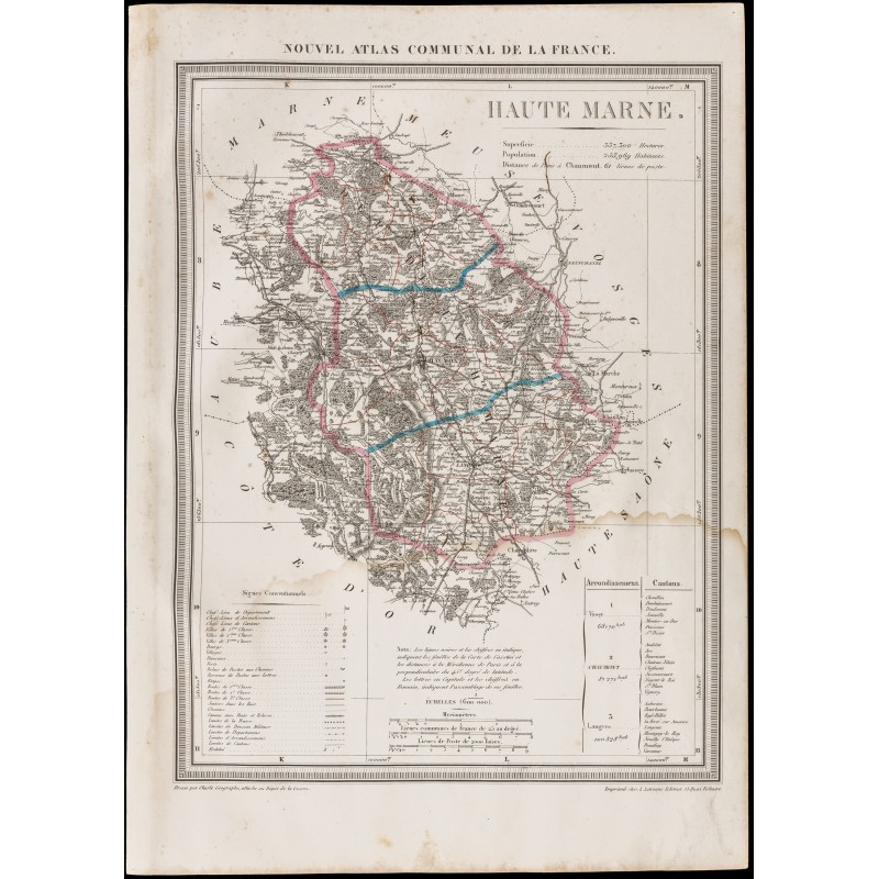 Gravure de 1839 - Carte géographique ancienne de Haute-Marne - 1