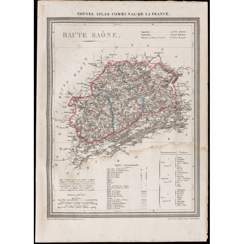 Gravure de 1839 - Carte géographique ancienne de la Haute-Saône - 1