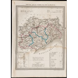 Gravure de 1839 - Carte géographique ancienne de l'Hérault - 1