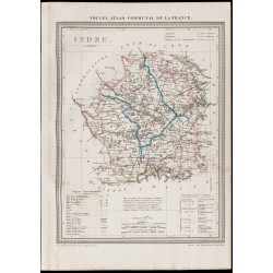 Gravure de 1839 - Carte géographique ancienne de l'Indre - 1