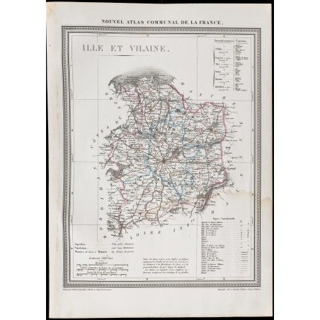 1839 Carte géographique ancienne d'IlleetVilaine