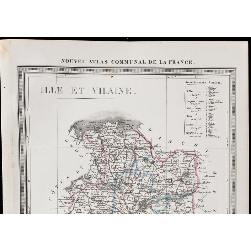 1839 Carte géographique ancienne d'IlleetVilaine 1839 Carte géographique ancienne d'IlleetVilaine