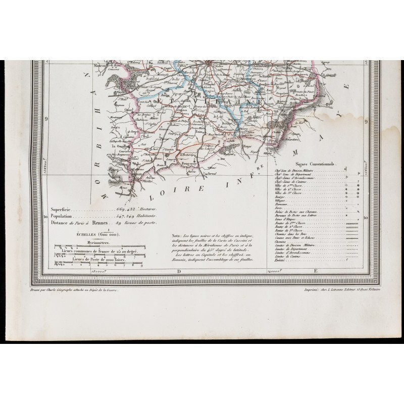 1839 Carte géographique ancienne d'IlleetVilaine 1839 Carte géographique ancienne d'IlleetVilaine