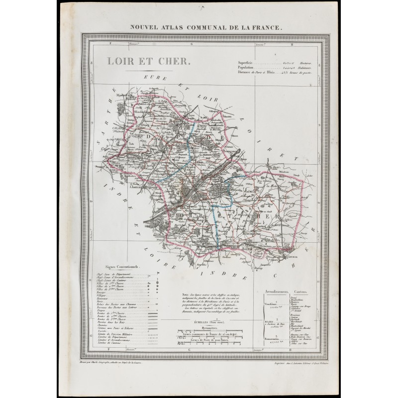 Gravure de 1839 - Carte géographique ancienne du Loir-et-Cher - 1