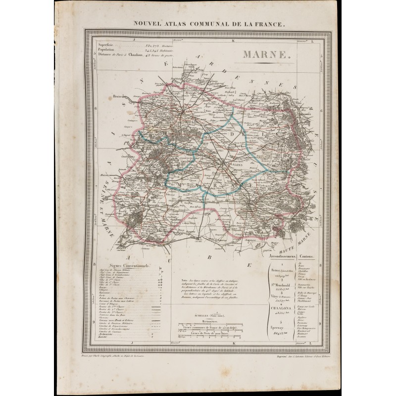 Gravure de 1839 - Carte géographique ancienne de la Marne - 1