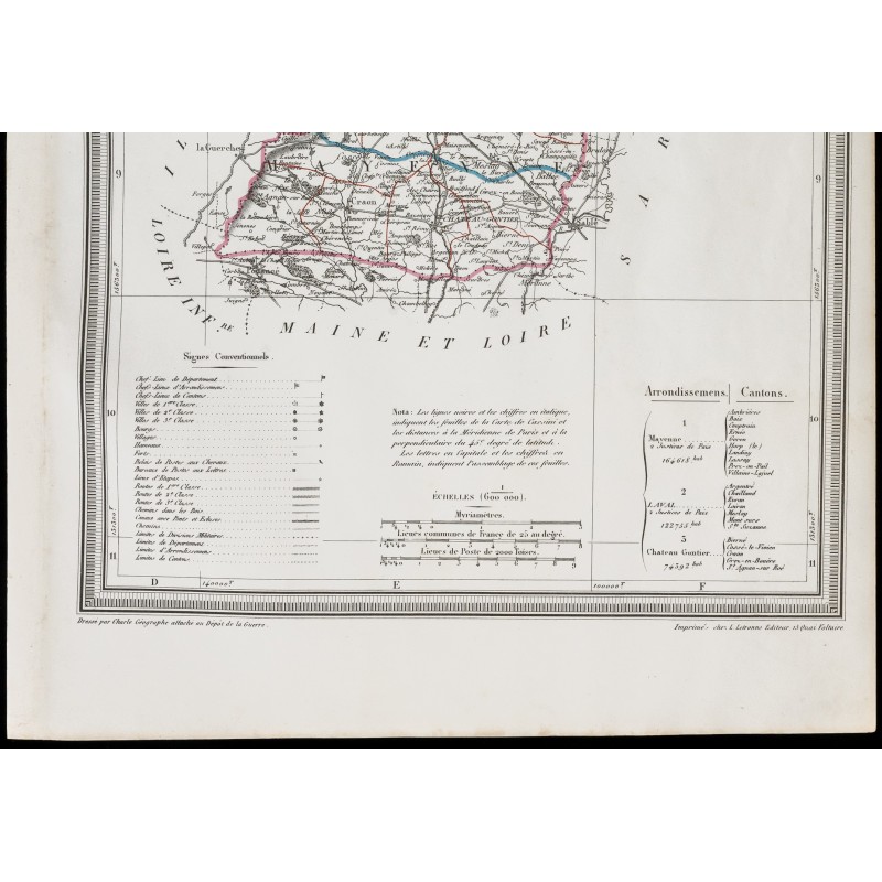 1839 Carte géographique ancienne de la Mayenne