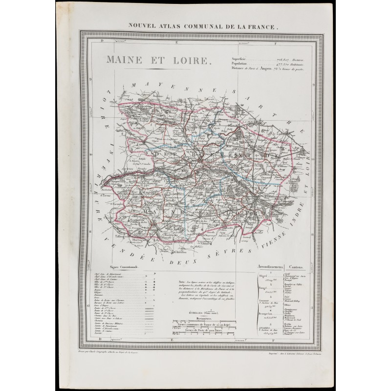 1839 Carte géographique ancienne du MaineetLoire 1839 Carte géographique ancienne du MaineetLoire