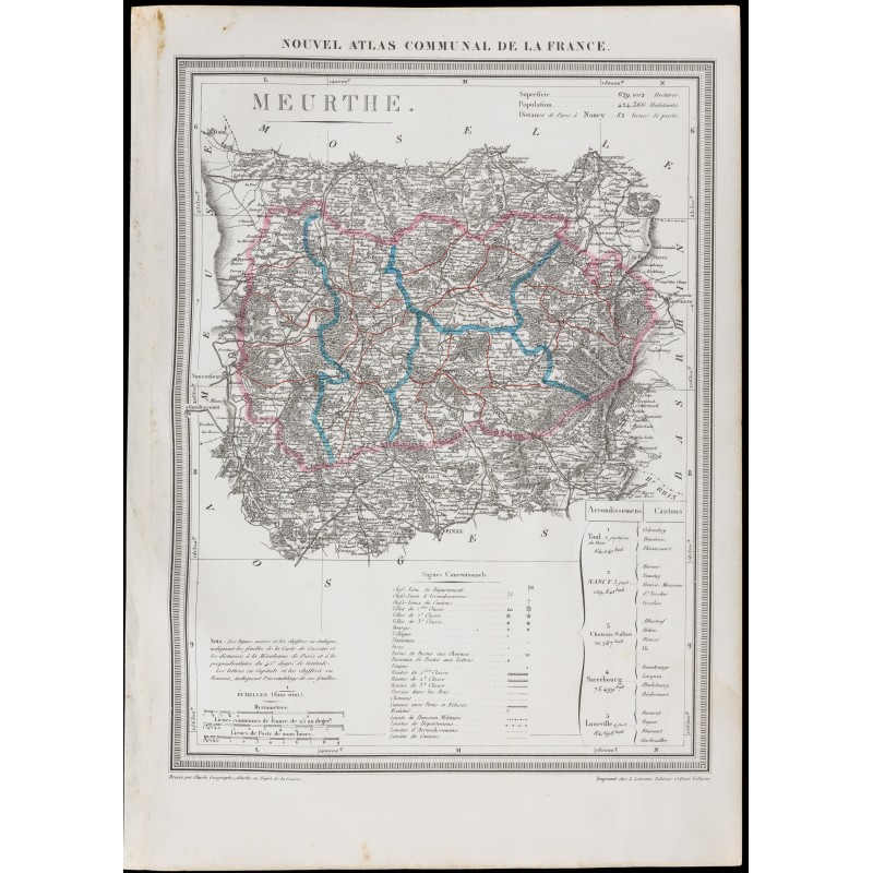 Gravure de 1839 - Carte géographique ancienne de la Meurthe - 1