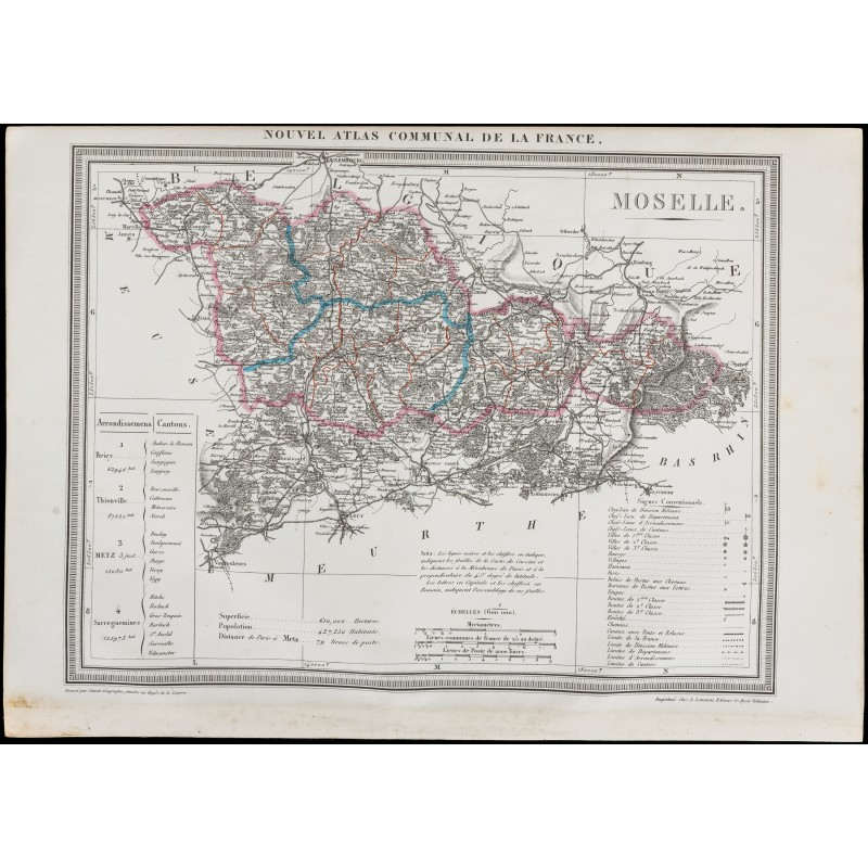 Gravure de 1839 - Carte géographique ancienne de Moselle - 1