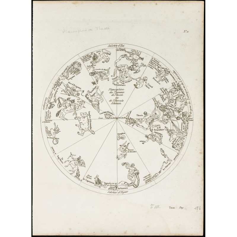 Gravure de 1822 - Planisphère céleste de Thésée - 1