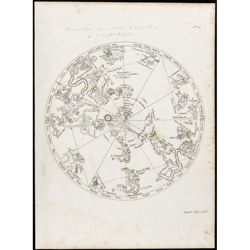 Gravure de 1822 - Planisphère céleste de l'Apocalypse - 1
