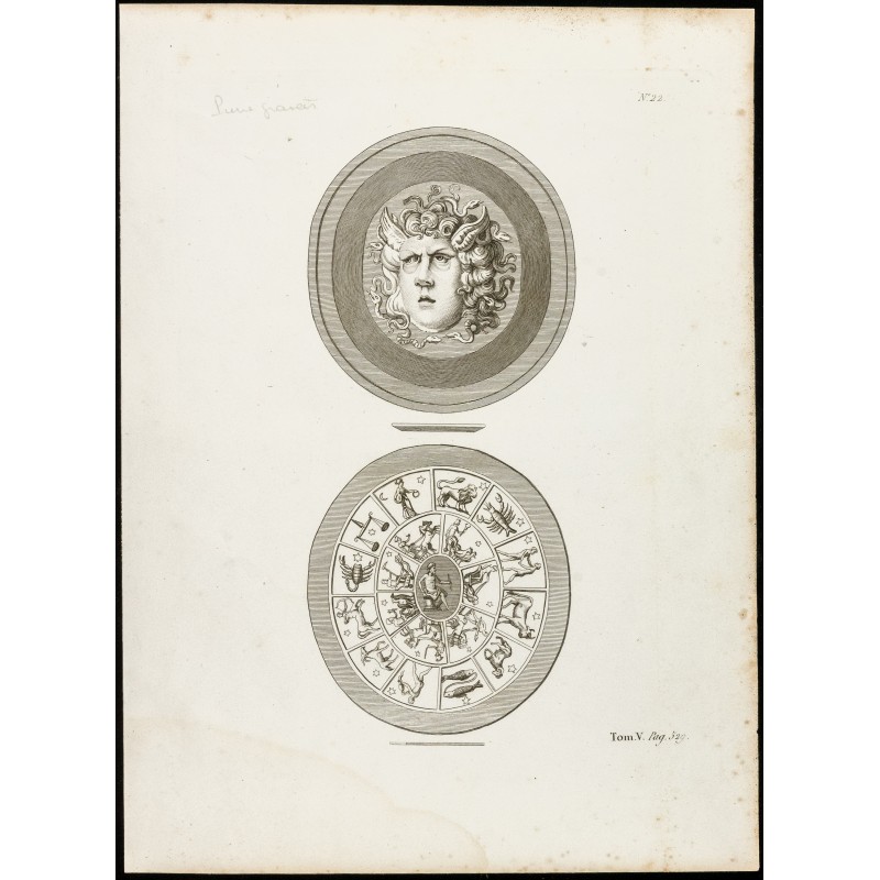 Gravure de 1822 - Pierre gravée du Palais-Royal - Pan et méduse - 1