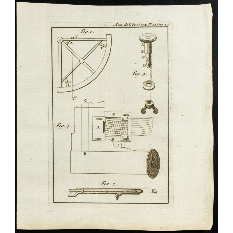 Gravure de 1777 - Quart de cercle - Instruments de navigation - 1