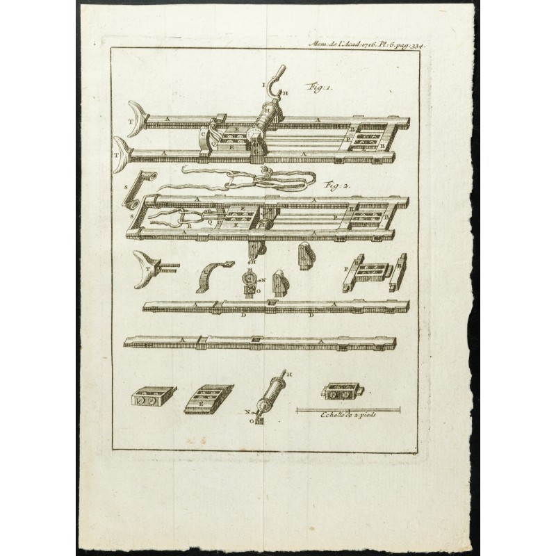 Gravure de 1777 - Machine à réduire les os cassés - 1