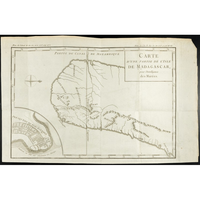 Gravure de 1777 - Carte ancienne de Madagascar & Port Dauphin - 1