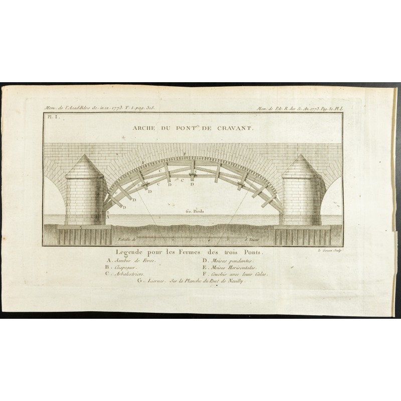Gravure de 1777 - Arche du pont de Cravant - Architecture - 1