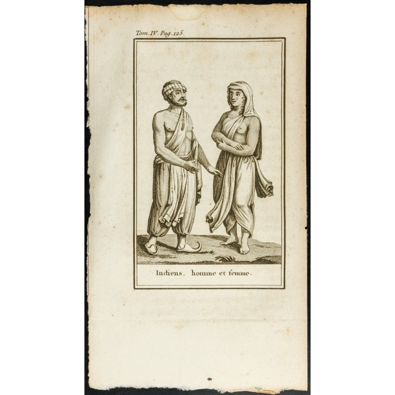 Gravure de 1806 - Costumes d'Indiens homme et femme - Inde - 1