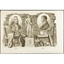 Gravure de 1825 - Jean-Philippe Rameau & Étienne Méhul - 1