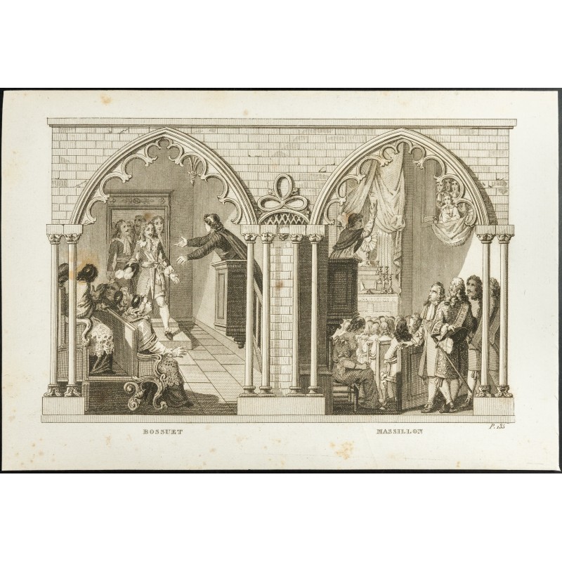 Gravure de 1825 - Jacques-Bénigne Bossuet & Massillon - 1