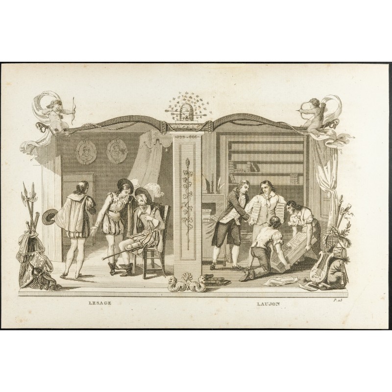 Gravure de 1825 - Alain-René Lesage & Pierre Laujon - 1
