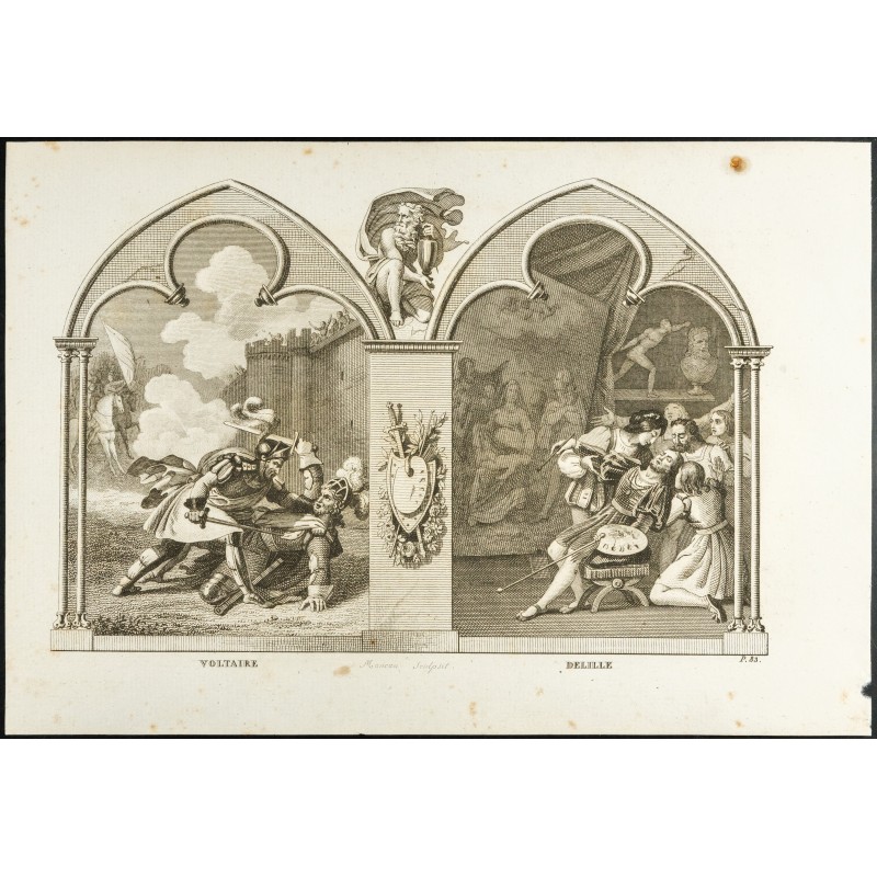 Gravure de 1825 - Voltaire & Jacques Delille - 1