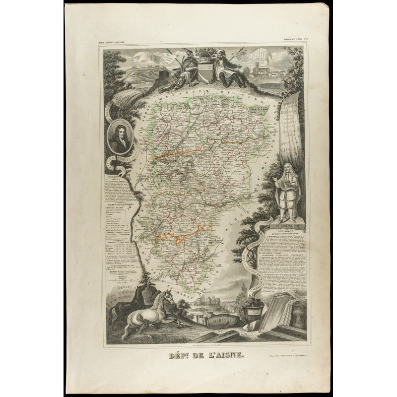 Gravure de 1852 - Carte géographique de l'Aisne - 1