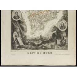 Gravure de 1852 - Carte géographique du Cher - 3