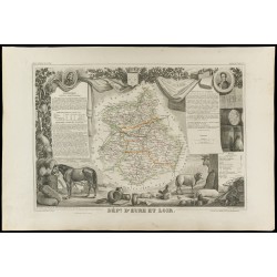 Gravure de 1852 - Carte géographique d'Eure et Loir - 1