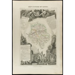 Gravure de 1852 - Carte géographique d'Indre et Loire - 1