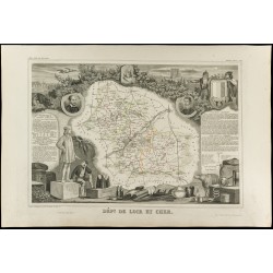 Gravure de 1852 - Carte géographique de Loir et Cher - 1