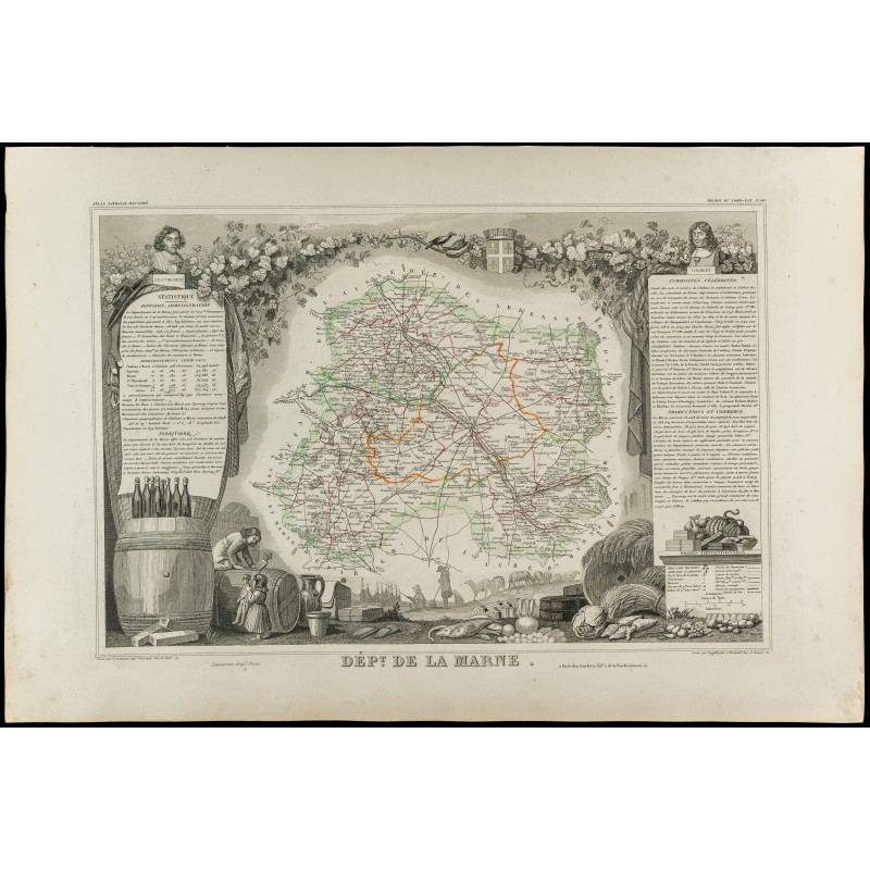 Gravure de 1852 - Carte géographique de la Marne - 1
